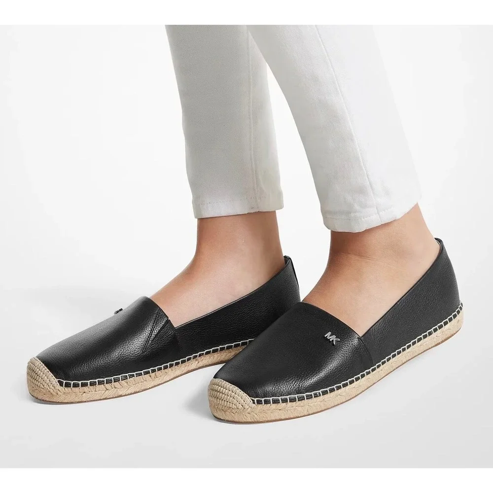 MICHAEL Michael Kors Kendrick Pebbled Leather Espadrille Slip On Black Size 5.5